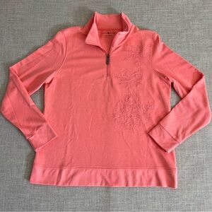 Margaritaville 1/4 Zip Women L Pink Grapefruit Long Sleeve Pullover Embroidered